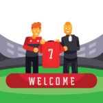 red team player new transfer with manager illustration
